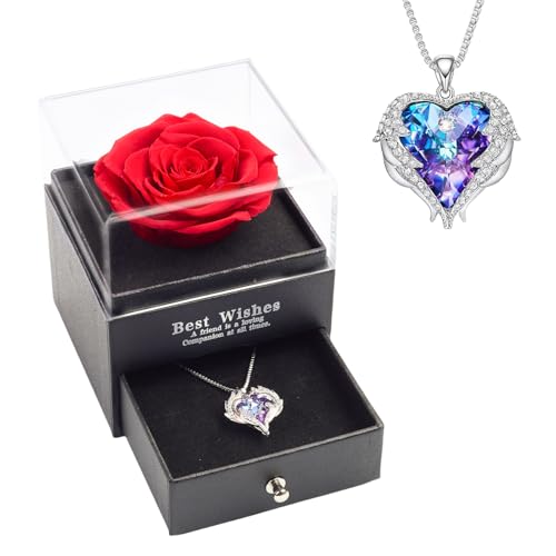 Black Preserved Roses Gifts Box With Sapphire Necklace