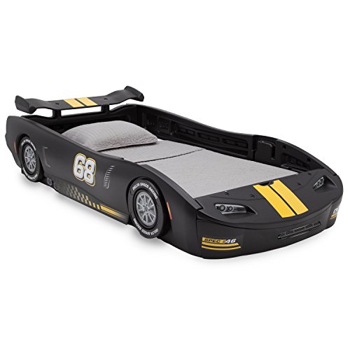 Delta Children Turbo Race Car Twin Bed - Black | Kids Race Car Bed for Boys & Girls | Fun Themed Bedroom Decor for Toddlers & Children