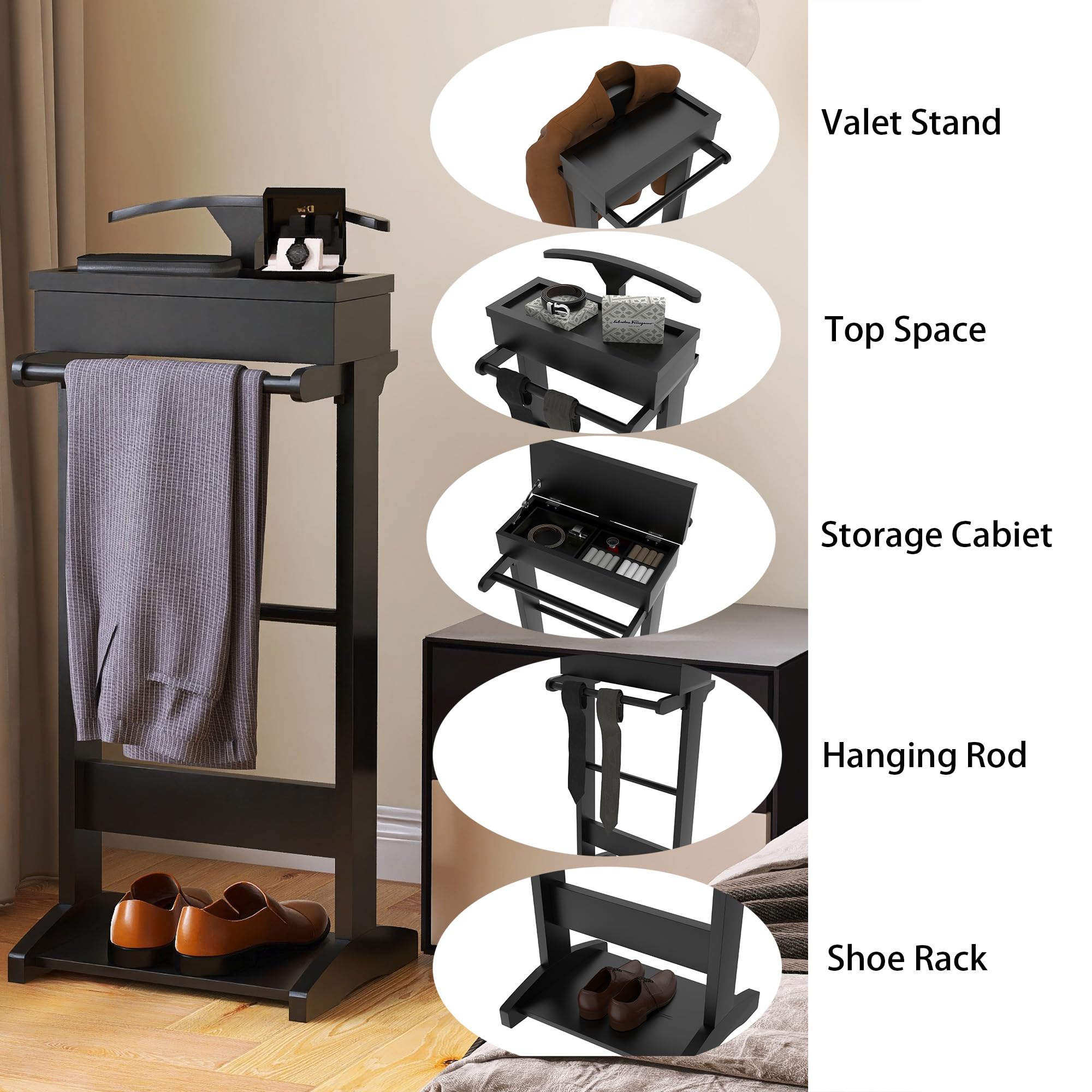 Wooden Garment Rack with Shelves - Freestanding Clothes Organizer & Valet Stand for Hanging Coats, Jackets, Dresses | Portable Clothing Rack for Entryway, Bedroom, Office, Closet & Laundry Room Organization