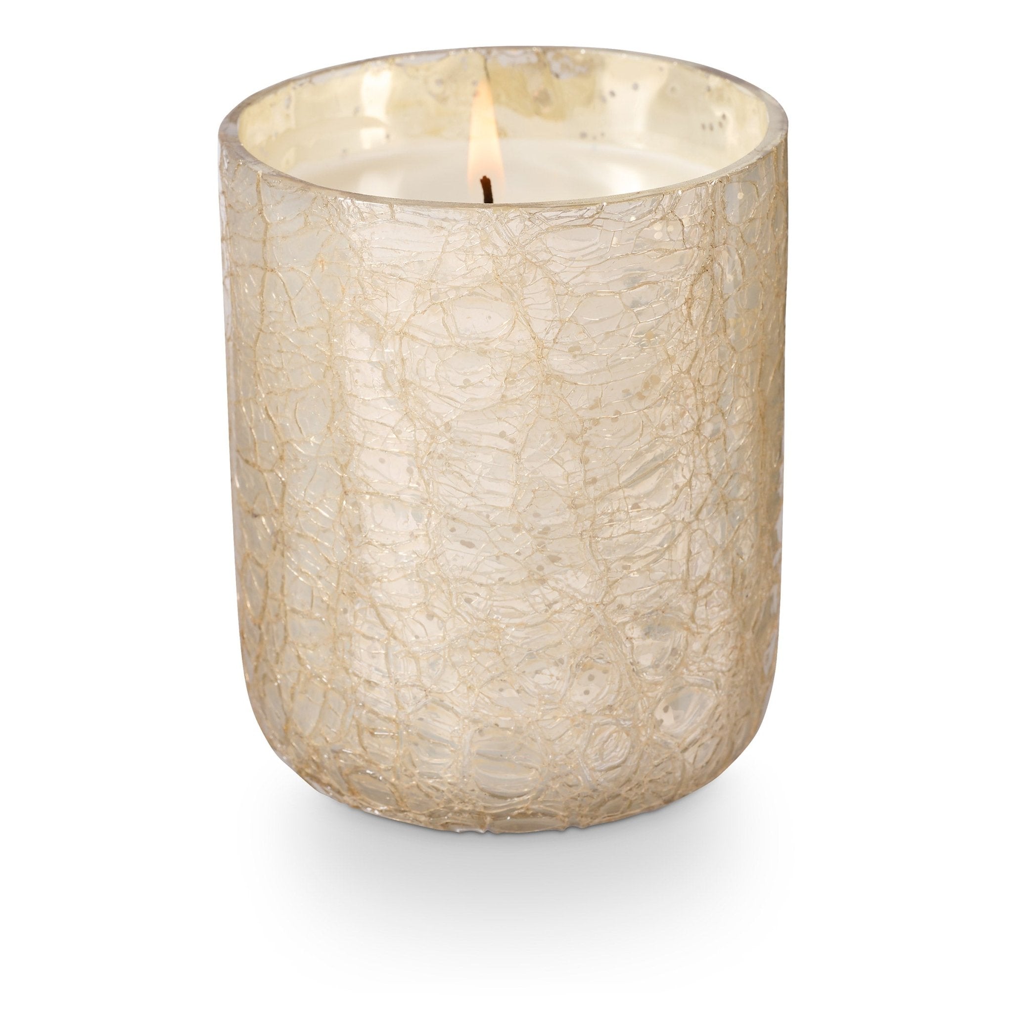 Winter White Small Boxed Crackle Glass Candle - Elegant Crackled Glass Jar with Lid for Home Decor, Wedding Centerpieces & Holiday Gifts