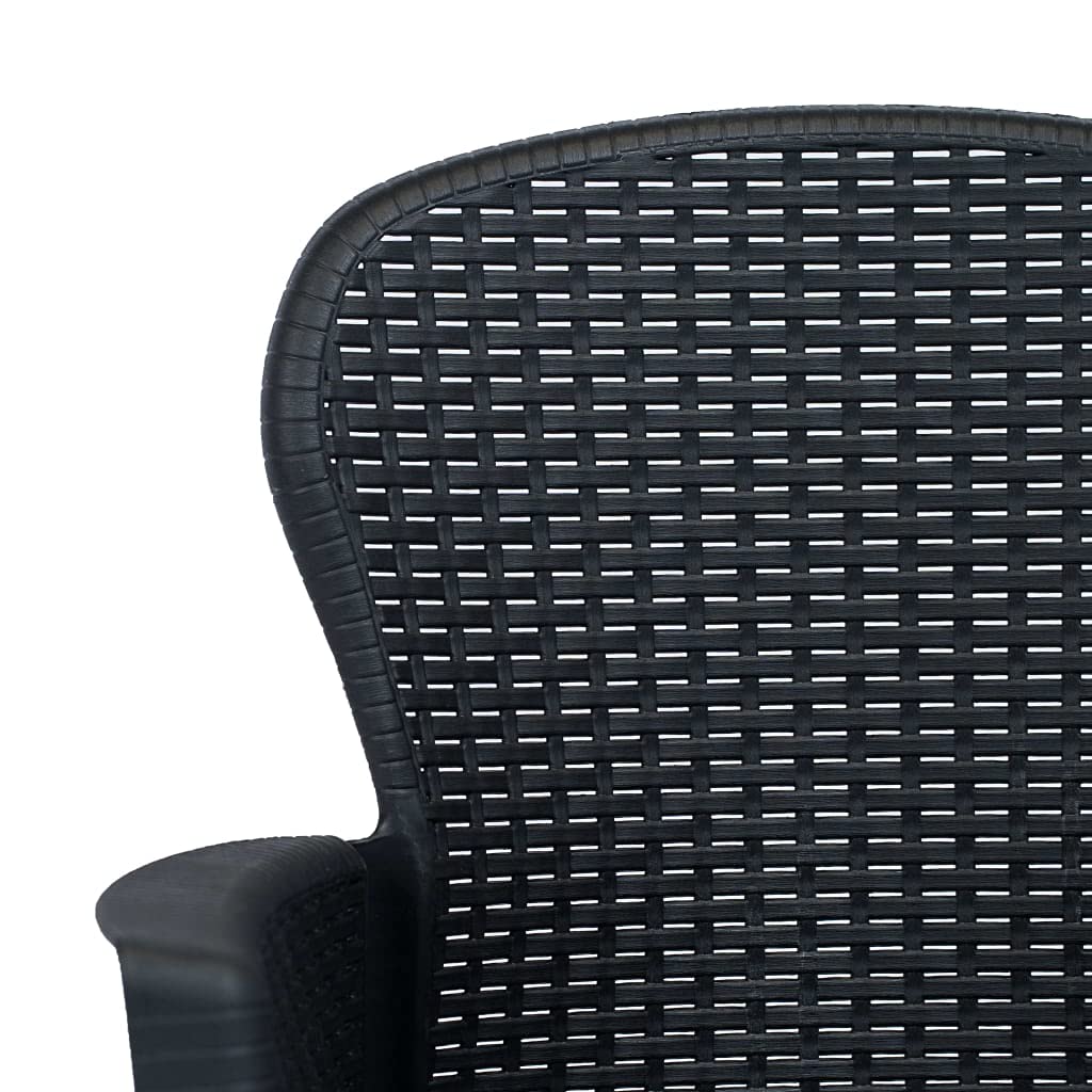 vidaXL 3-Piece Patio Bistro Set - Outdoor Rattan Dining Table & Chairs with Cushions, Anthracite Plastic Garden Furniture for Backyard, Deck, or Balcony