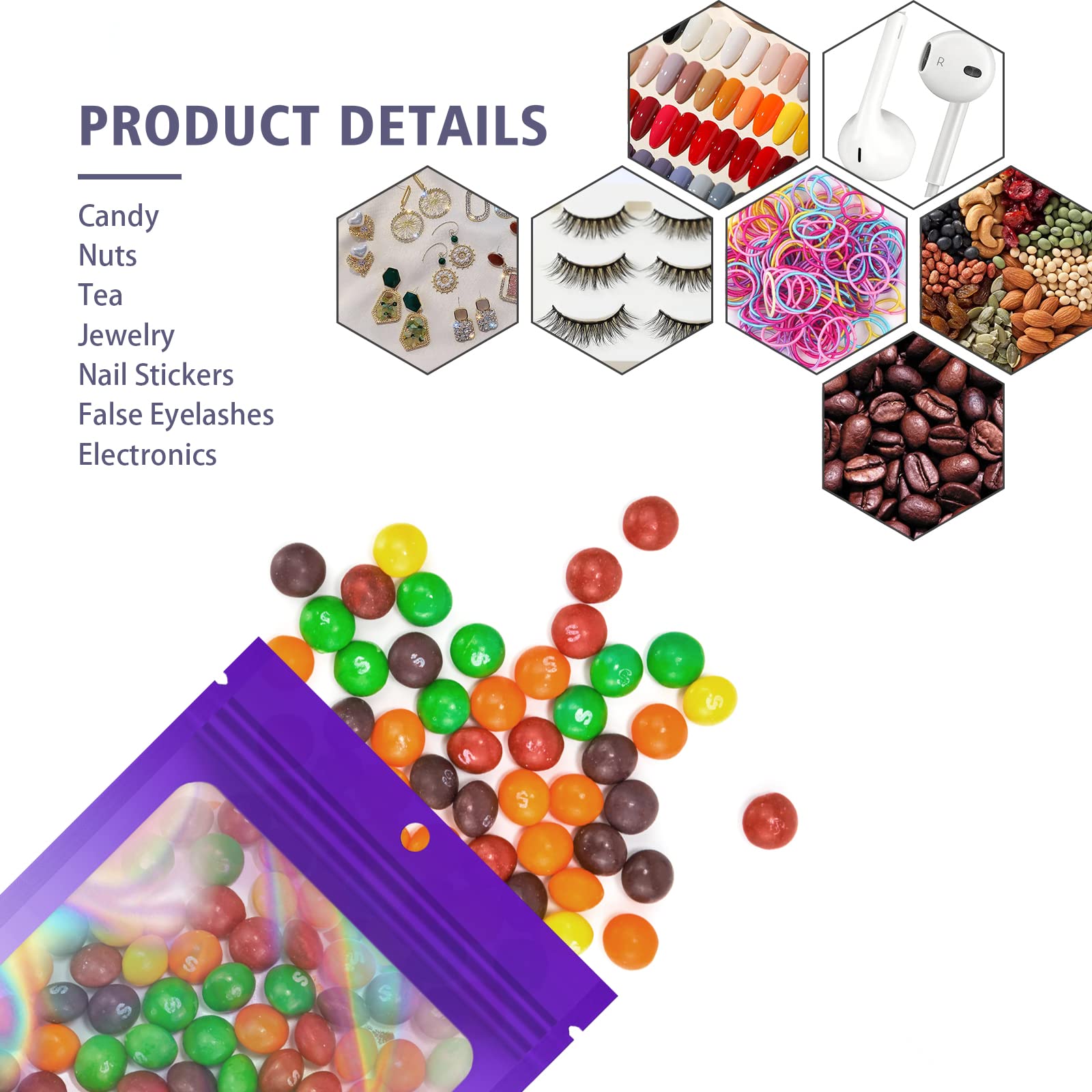 100-Piece Smell Proof Mylar Bags with Clear Window | Airtight Resealable Food Storage Bags for Party Favors, Small Business Packaging & Bulk Food Storage (2.8×4 Inch, Gradient Purple) - Perfect for Candy, Coffee, Tea, Herbs & DIY Gift Packaging