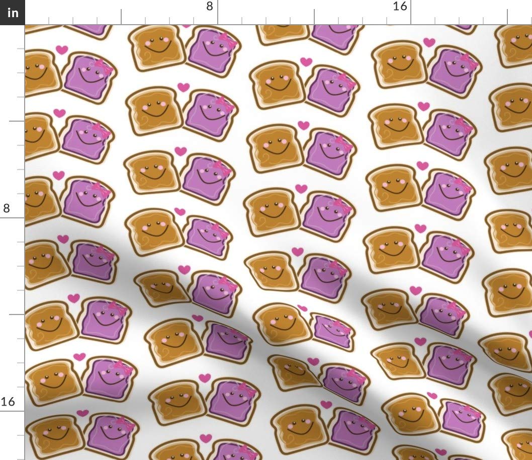 Cute Kawaii White Peanut Butter & Jelly Love Valentine's Printed Cotton Poplin Fabric Fat Quarter - Perfect for Sewing, Quilting, Dresses & Kids Apparel Crafts - Ideal for Valentine's Day Gifts, DIY Projects & Home Decor