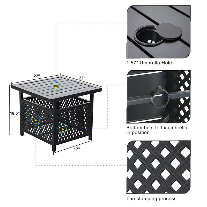 PHI VILLA Outdoor Bistro Table with Umbrella Hole - Patio Dining Set for Garden, Backyard, Balcony & Poolside - Weather-Resistant Metal Cafe Table for Restaurants & Outdoor Entertaining