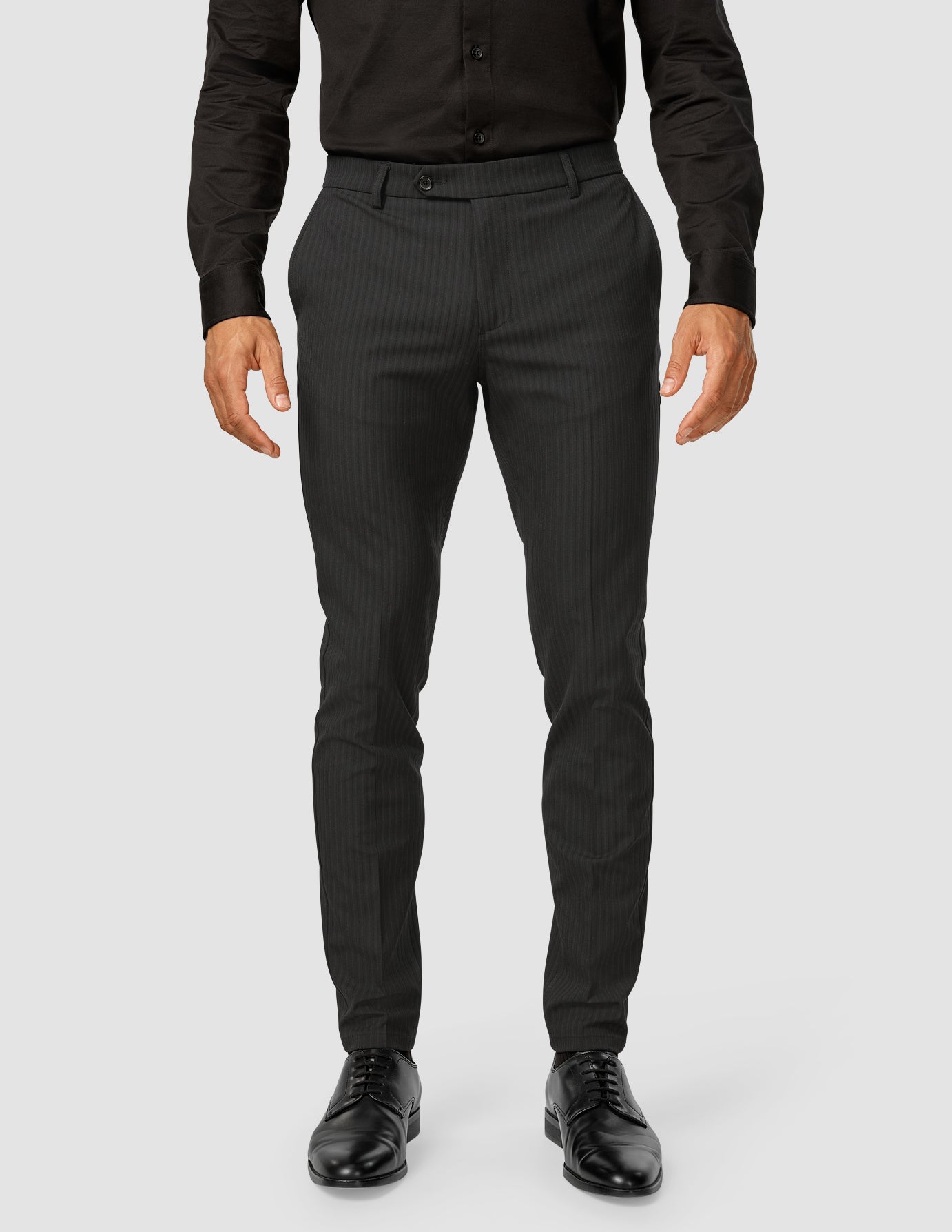 Slim Fit Essential Suit Pants for Men - Asphalt Gray Pinstripe Dress Pants for Business, Office & Formal Occasions