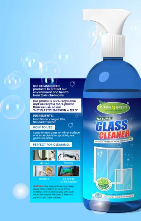 Eco-Friendly CLEANNGREEN Glass Cleaner Spray – Streak-Free Formula for Windows, Mirrors & Screens – Perfect for Home, Office & Car Use