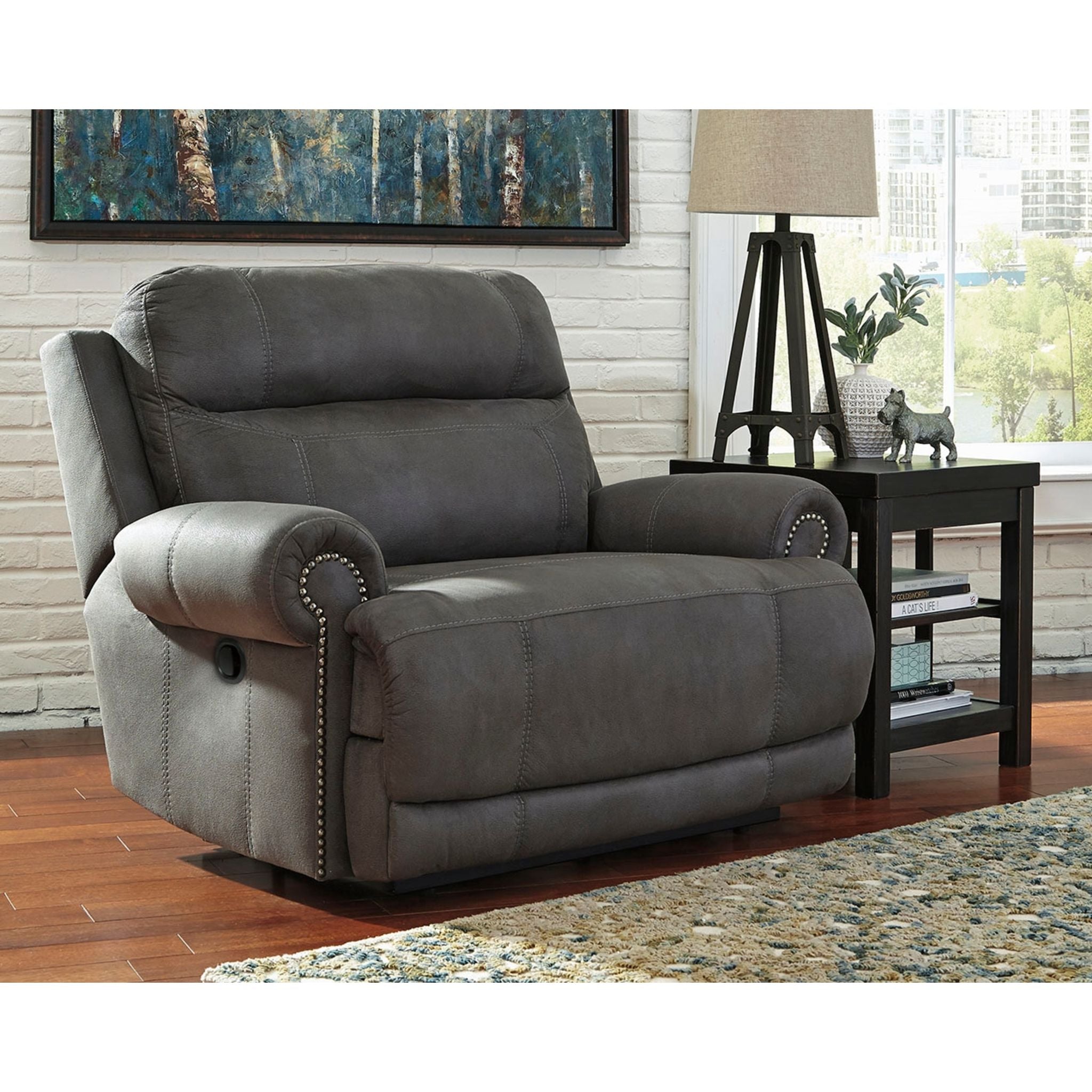 Comfortable Austere Wall Hugger Recliner Chair in Gray - Space-Saving Recliner for Small Living Rooms, Apartments & Home Theaters