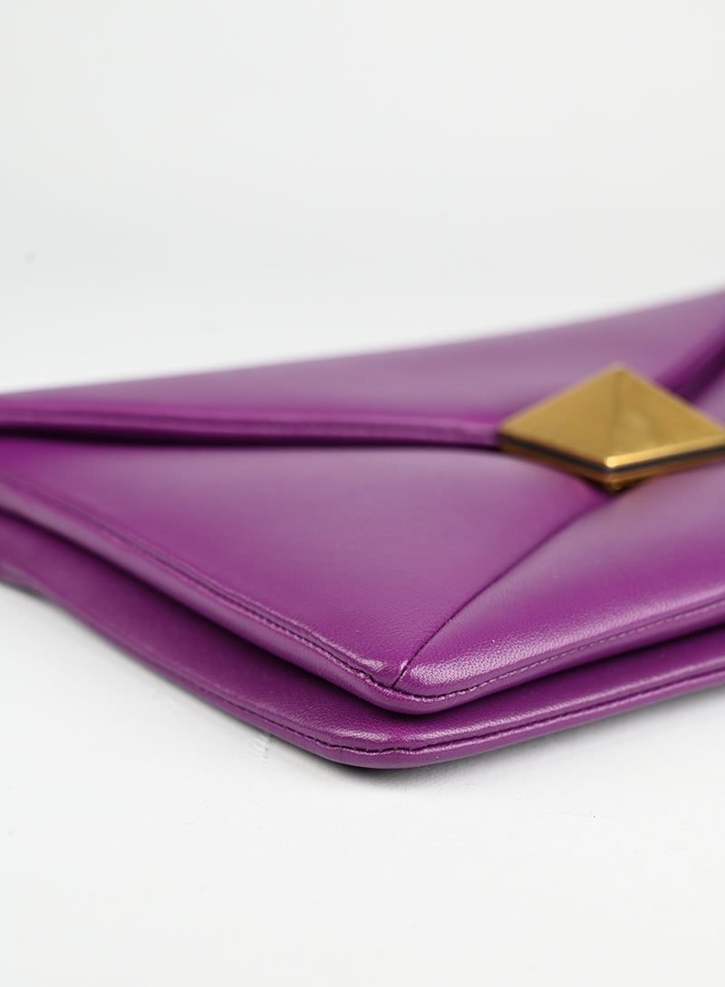 Valentino Leather Clutch Bag with Roman Studs in Purple - Perfect for Evening Parties & Special Occasions