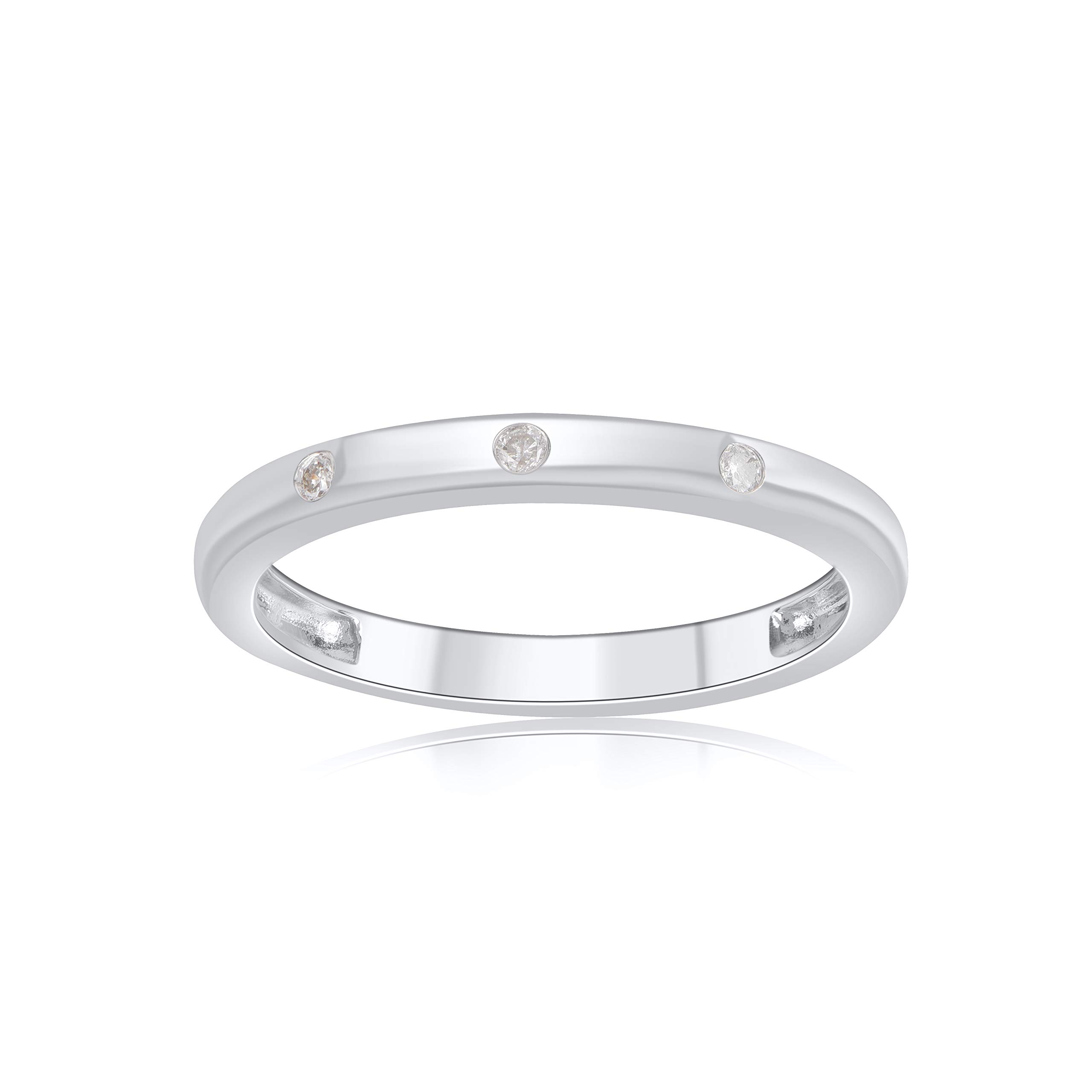 925 Sterling Silver TJD Natural Round Diamond Stackable Ring for Women - 0.04 Cttw, H-I Color, I2 Clarity - Elegant Wedding Band, Anniversary Ring & Promise Ring - Perfect for Everyday Wear, Special Occasions & Stacking with Other Rings
