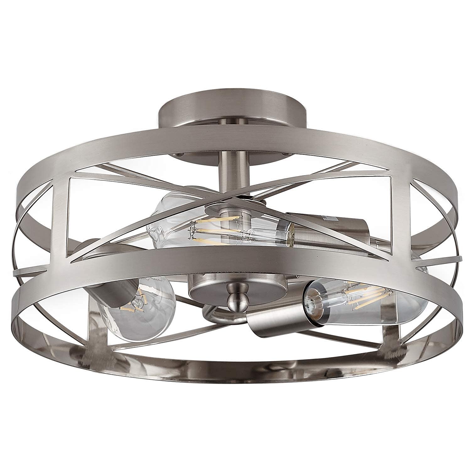 Modern 3-Light Semi Flush Mount Ceiling Light Set with Clear Glass Cylindrical Pendant Lights - Brushed Nickel Finish for Living Room, Bedroom & Dining Room Lighting