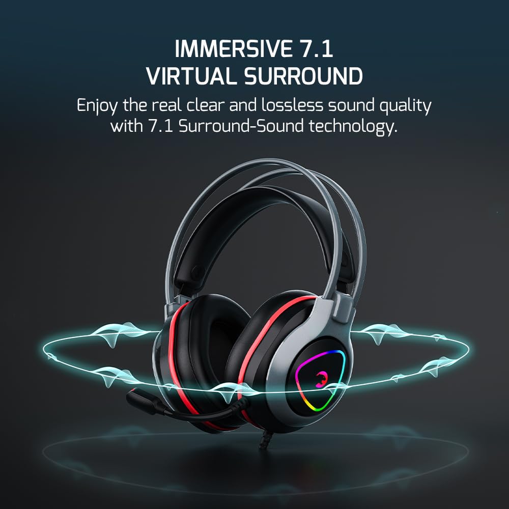 GAMEPOWER Ranger USB Gaming Headset with 7.1 Virtual Surround Sound - Wired RGB LED Headphones, 53MM Drivers, 360 Spatial Audio & Noise Cancelling Mic for PC, PS4, PS5 (Black) - Perfect for Competitive Gaming & Immersive Entertainment