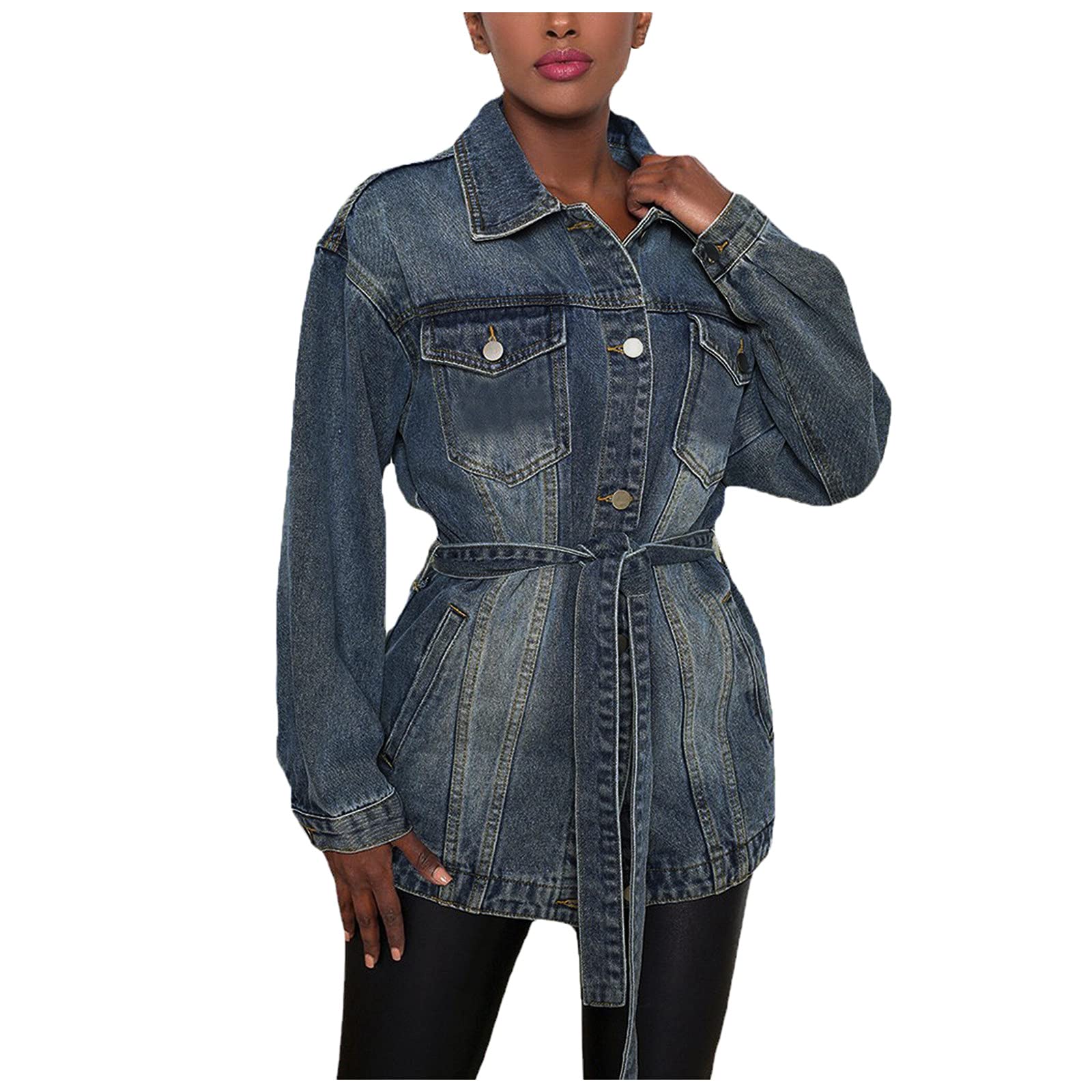 Vintage Distressed Denim Jean Jacket for Women - Button Down Short Sleeve Pullover with Pockets | Casual Outerwear for Spring, Summer & Fall Layering