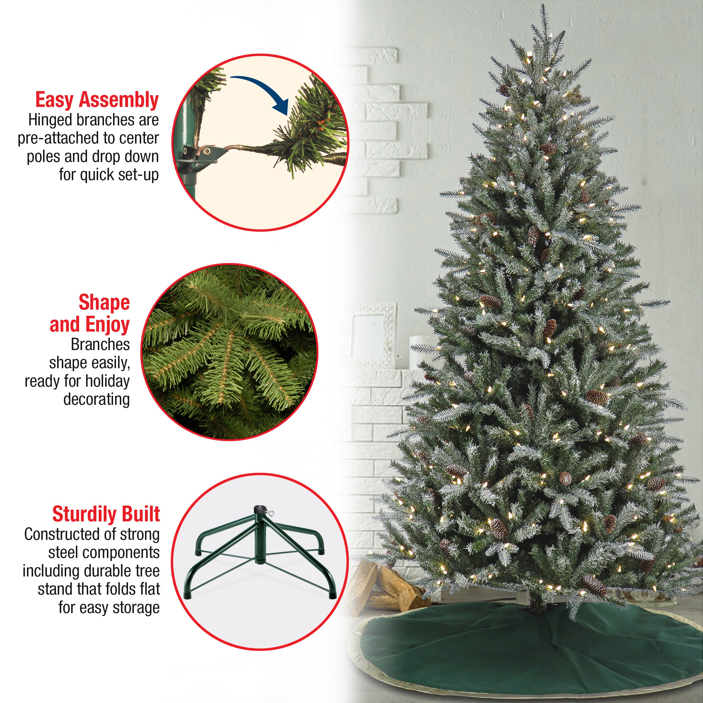 7 ft. Pre-Lit Snowy Olallie Pine Artificial Christmas Tree with 500 Warm White LED Lights - Perfect for Living Room, Office & Holiday Decorations