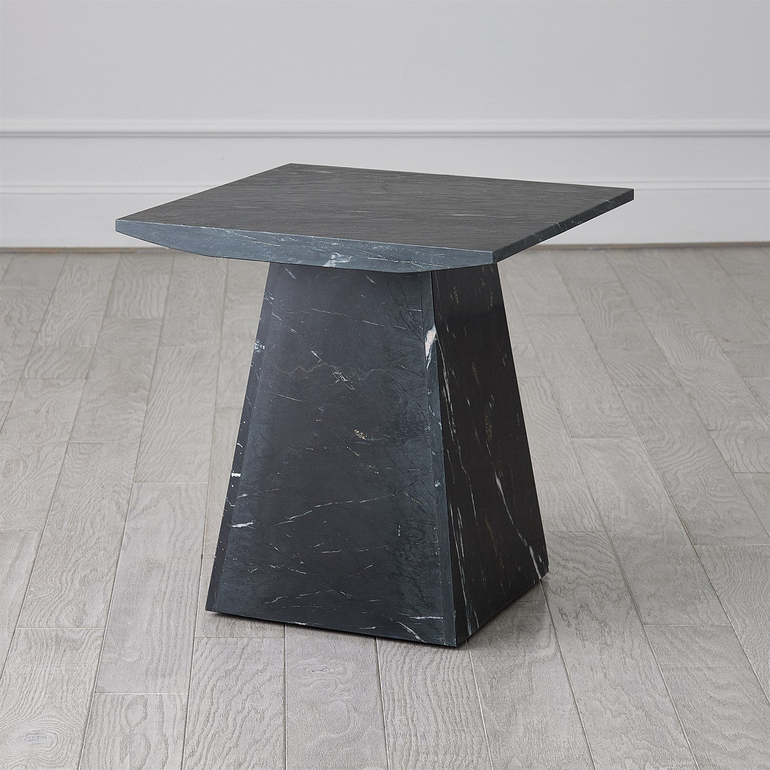 Modern Aero Side Table - Black Leathered Marble Top End Table for Living Room, Bedroom & Office - Stylish Accent Table for Home Decor