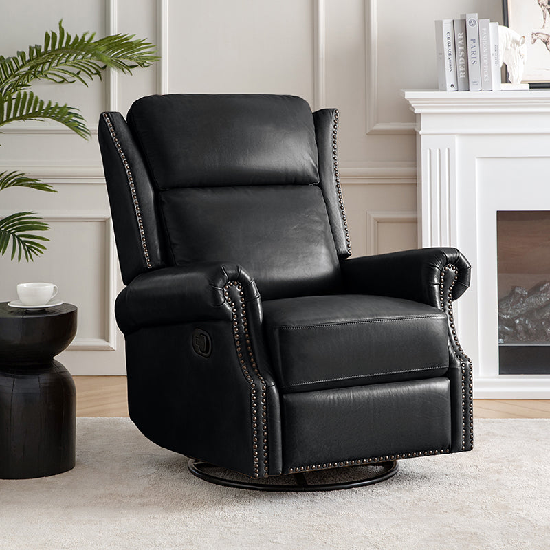 Martina Genuine Leather Manual Swivel Glider Recliner Chair - Comfortable Living Room Seating for Relaxing, Reading & Nursing