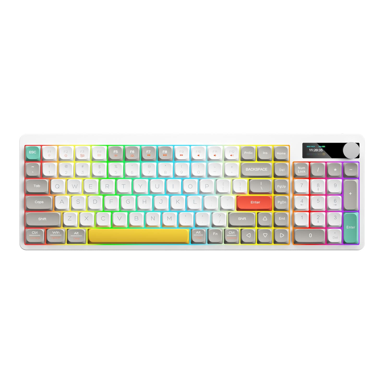 Docooler Wireless Mechanical Gaming Keyboard with Red Switches - RGB Backlit, PBT Keycaps, Full Key Rollover, Metal Volume Knob - Ergonomic Design for PC/Mac Gaming & Office Typing (DIY Customizable)