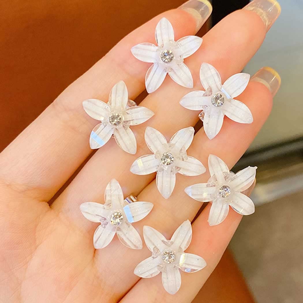 BARTOSI Small White Flower Hair Clips - Pack of 5 Floral Hair Barrettes for Women & Girls | Wedding, Bridal, Boho, Princess & Rapunzel Hair Accessories