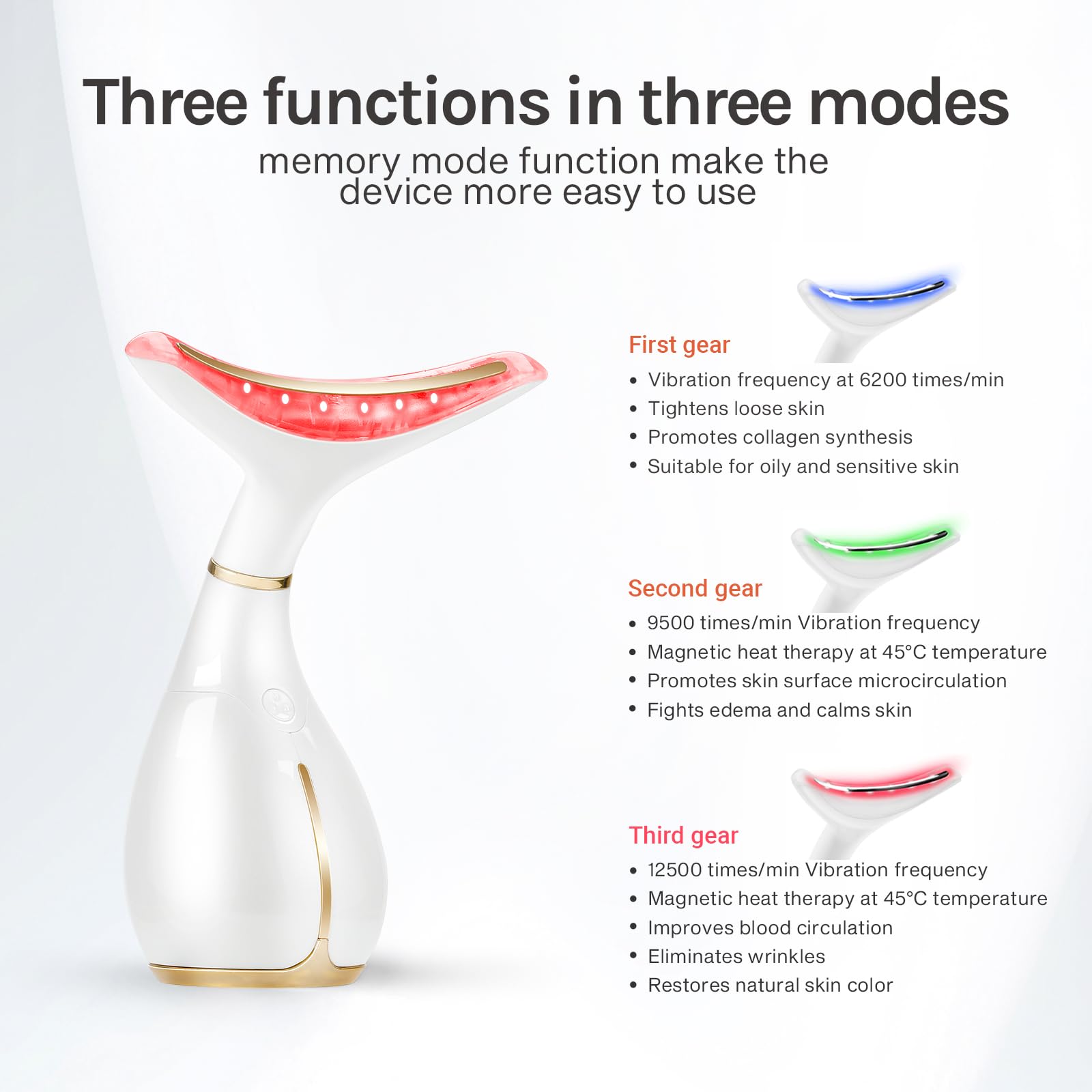 Ms.W Red Light Therapy Face Massager - LED, Heated & Vibrating Facial Massager for Skin Tightening, Rejuvenation - Anti-Aging Skin Care Device for Face & Neck - Perfect for Home Spa & Beauty Routine