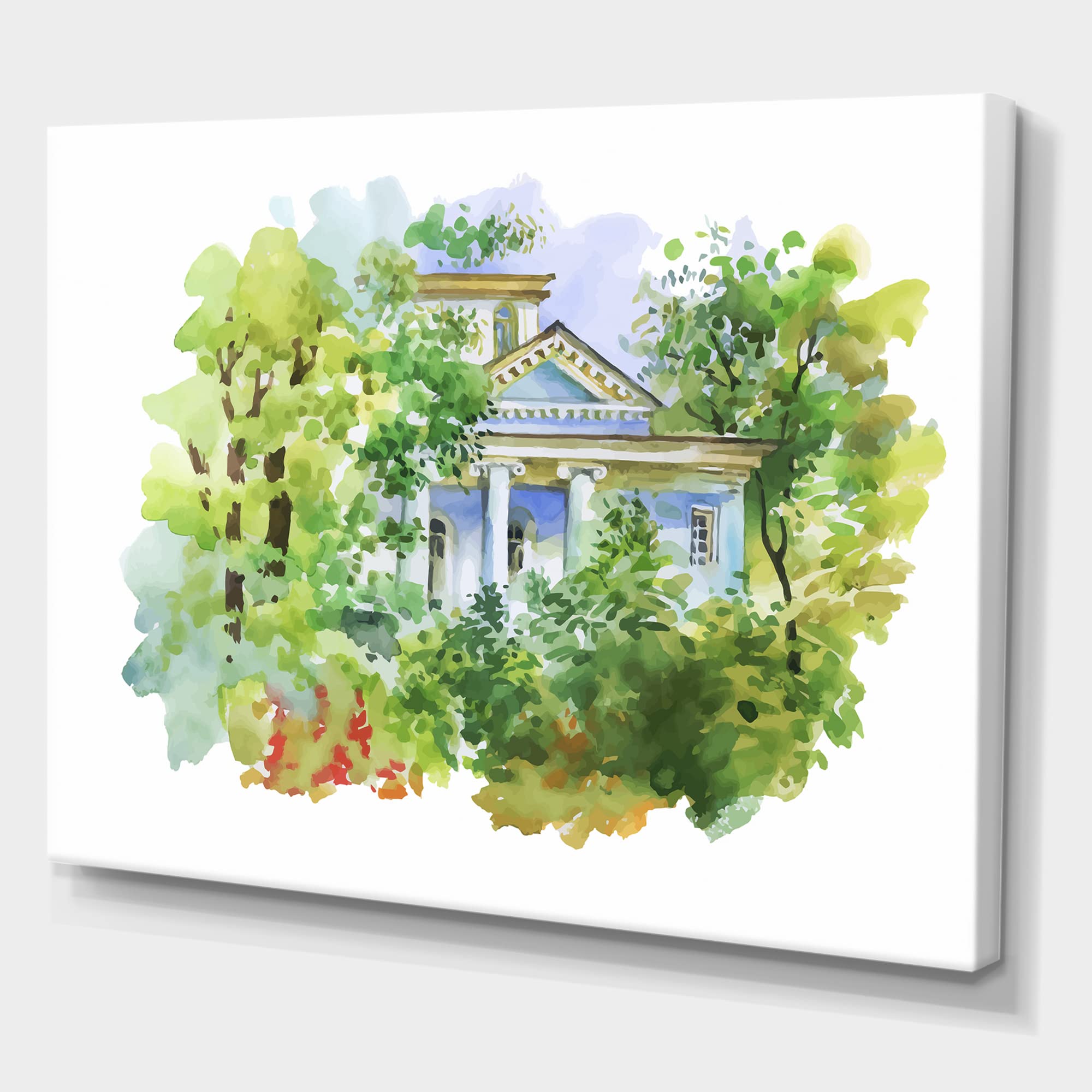 White House In The Woods Traditional Canvas Wall Art - Rustic Landscape Painting for Living Room, Bedroom & Office Decor | Nature Inspired Home Wall Decor