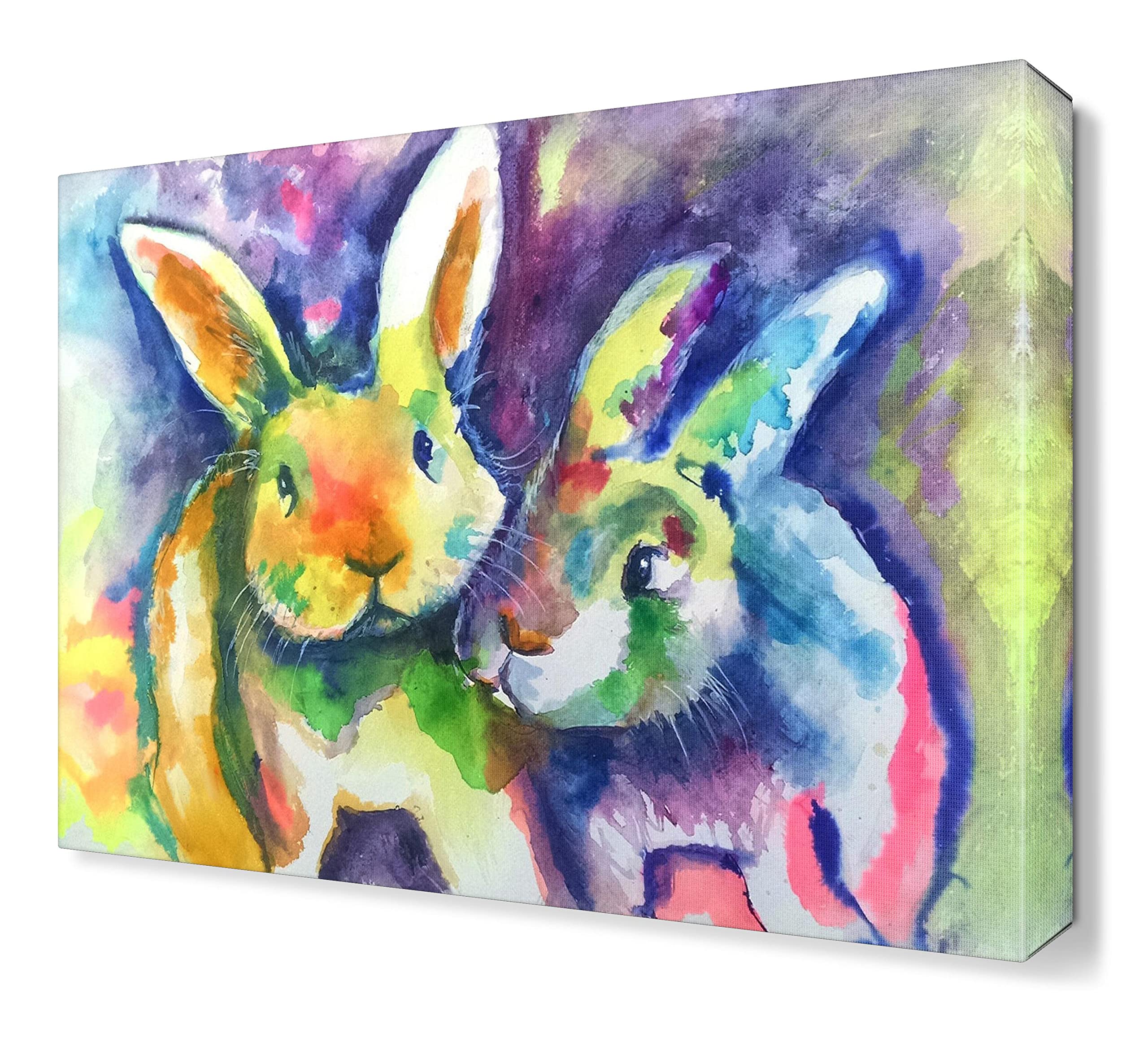 Colorful Bunny Canvas Wall Art - Modern Nursery & Bedroom Decor, 60x90cm (24x35in) Unframed - Perfect for Kids' Rooms, Living Rooms & Bathroom Decor