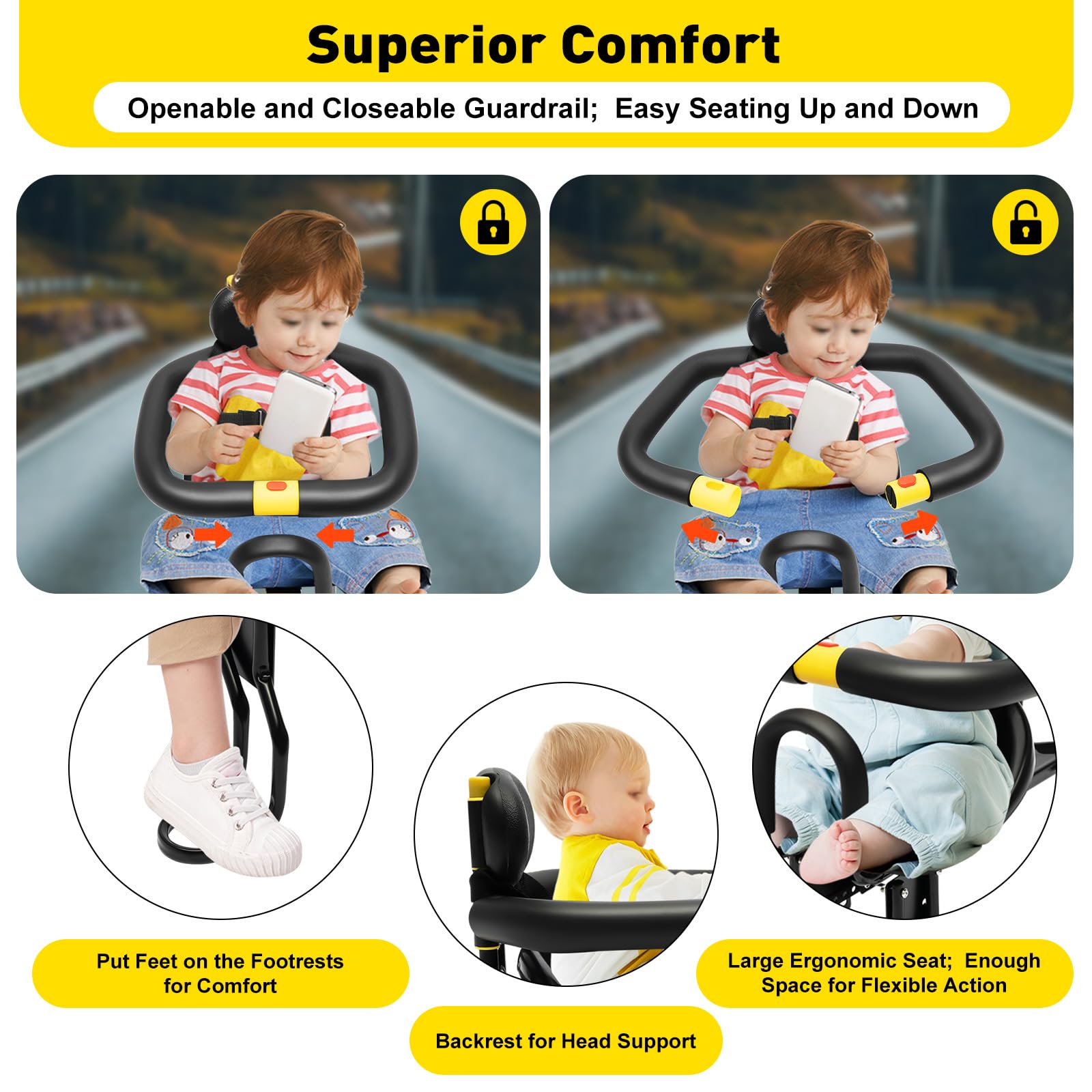 Universal Front Mounted Kids Bike Seat for Adults - Toddler Bike Carrier for 1-6 Years Old - Compatible with Mountain Bikes, Electric Bikes & Regular Bicycles - Perfect for Family Cycling & Outdoor Adventures