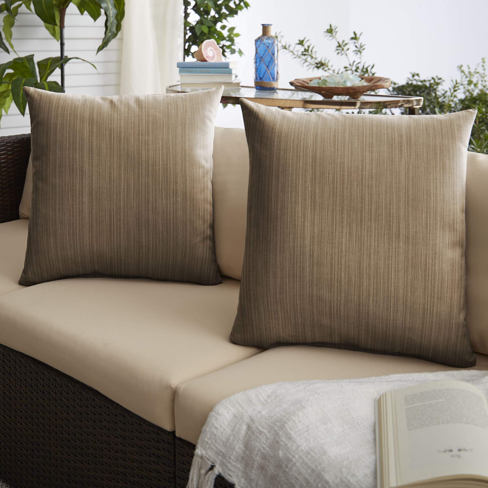 2 Pack Brown Dupione Walnut Throw Pillows - 18 Inch Indoor/Outdoor Decorative Cushions for Sofa, Bed, Patio & Garden Decor