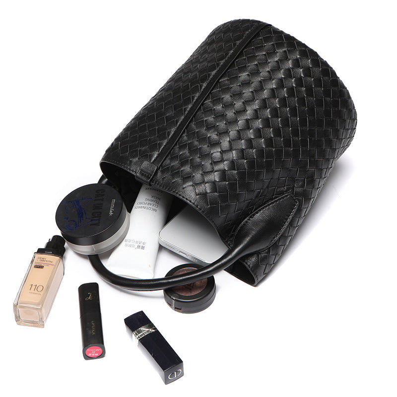 Handwoven Lambskin Bucket Bag for Women - Soft Leather Crossbody Purse with Adjustable Strap - Perfect for Travel, Shopping & Everyday Use