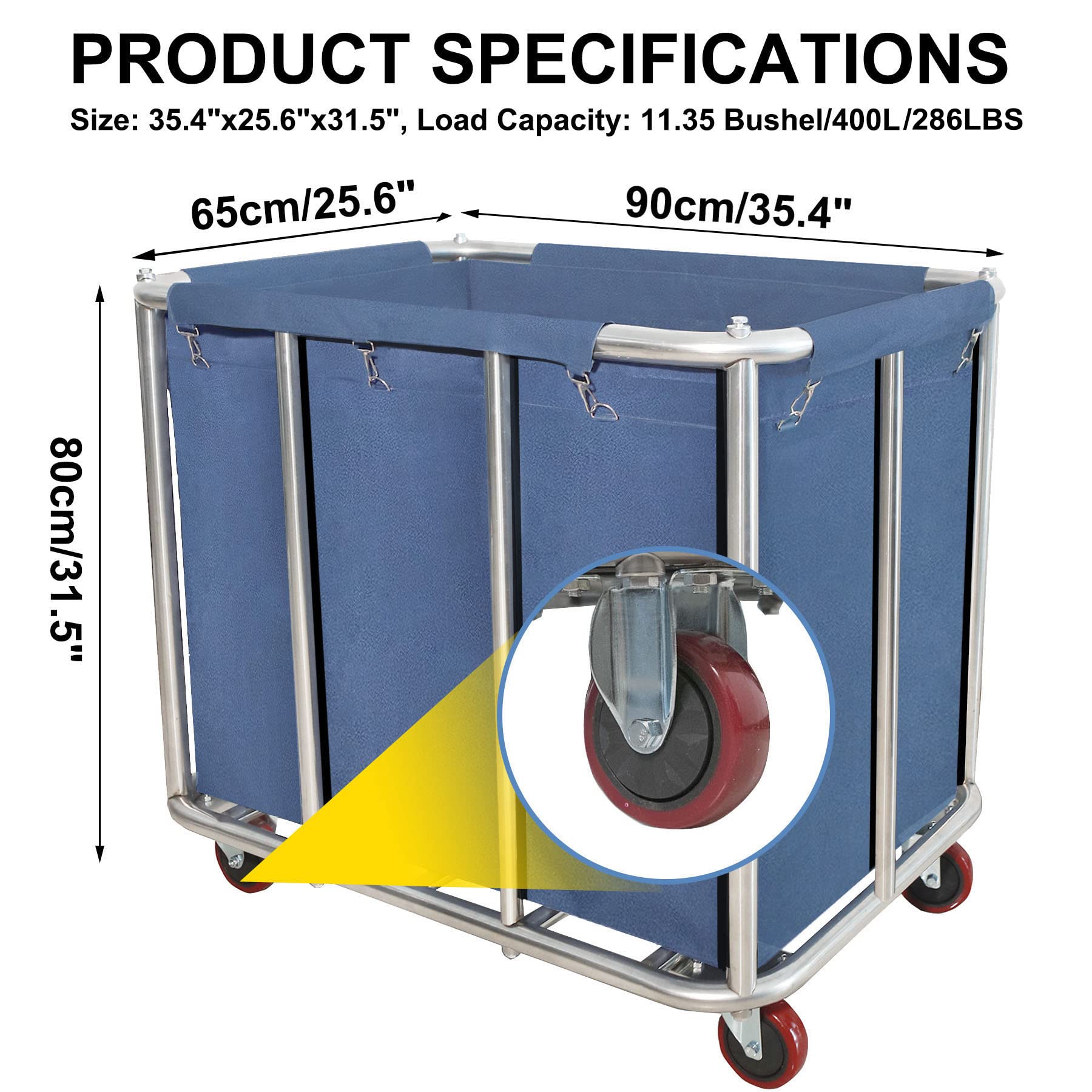 Commercial Laundry Cart - 11.35 Bushel (400L) Heavy Duty Rolling Laundry Hamper with 4