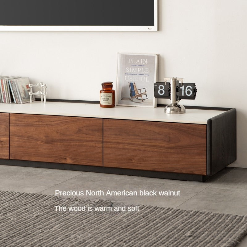 Premium Black Walnut Solid Wood TV Stand with Rock Slab Design - Modern Entertainment Center for Living Room, Home Theater & Media Storage
