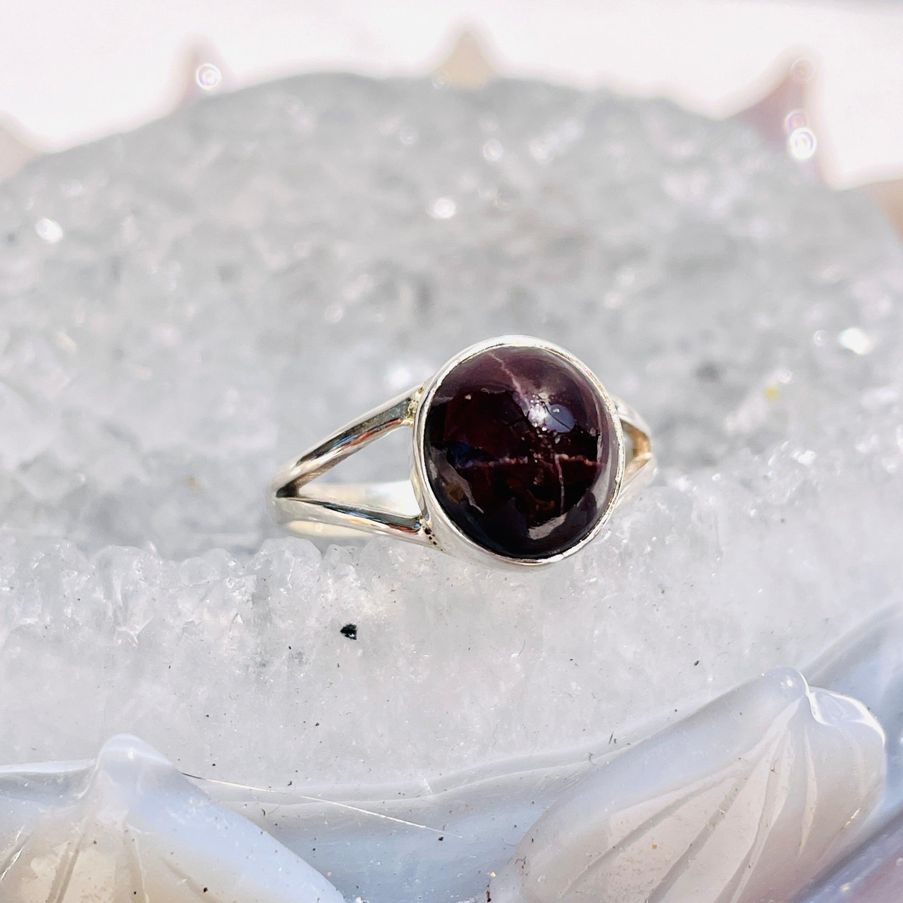 Garnet Round Ring with Split Band Size 8 - KRGJ1833 - Elegant Jewelry for Women, Perfect for Weddings, Parties & Special Occasions