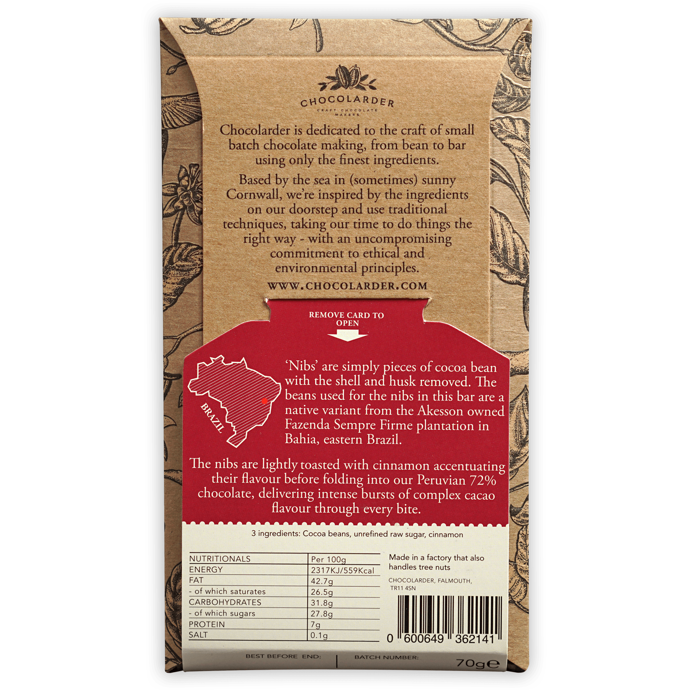 Organic Cinnamon Toasted Cacao Nibs 74% Dark Chocolate - Gourmet Baking Ingredient for Desserts, Smoothies & Healthy Snacks