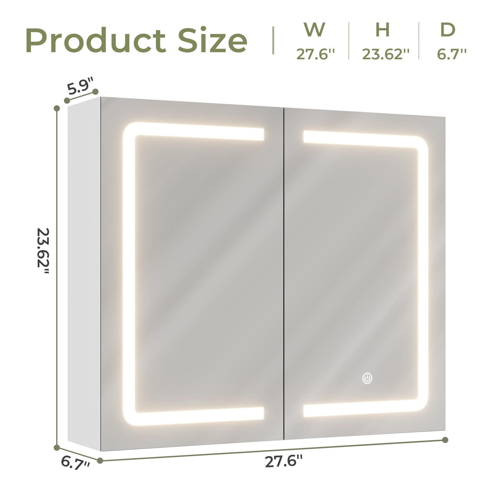 DICTAC 27.6x23.62 Inch LED Lighted Bathroom Medicine Cabinet with Mirror - Double Door Wall Mounted Storage Organizer with Adjustable Shelves, White - Perfect for Modern Bathrooms, Bedrooms & Vanity Areas