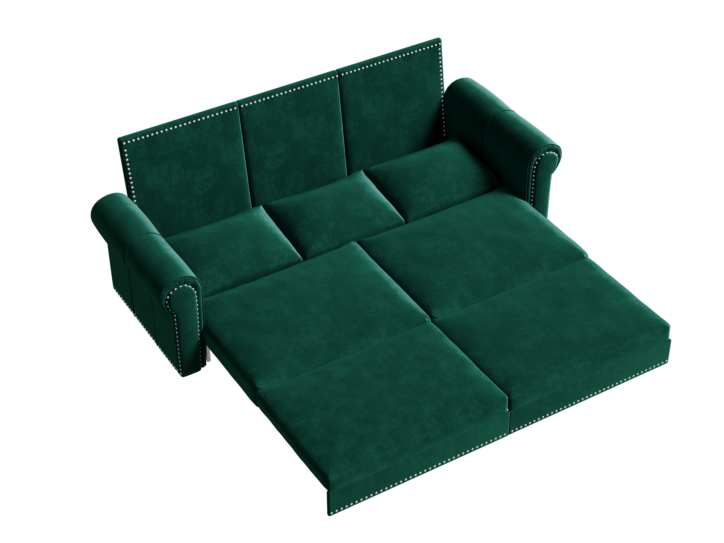 93.7'' King Size Chesterfield Pull Out Sofa Bed - 3-in-1 Velvet Convertible Sleeper Sofa with Nailhead Trim & Rolled Arms - Multi-Functional Sectional for Living Room, Bedroom, Apartment & Office - Emerald Green Sofa Bed for Small Spaces & Guest Rooms