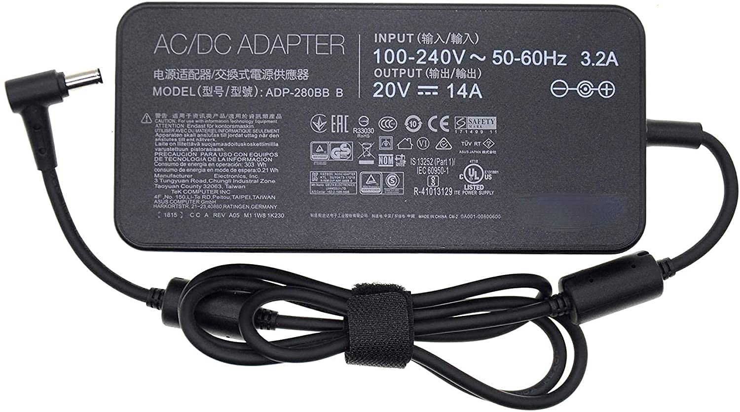 Original ASUS ROG Strix SCAR 15 G532LWS-HF122R 280W Power Adapter - 20V 14A/12A ADP-280BB B Genuine Charger for Gaming Laptop - Perfect for Intense Gaming & Professional Workstations
