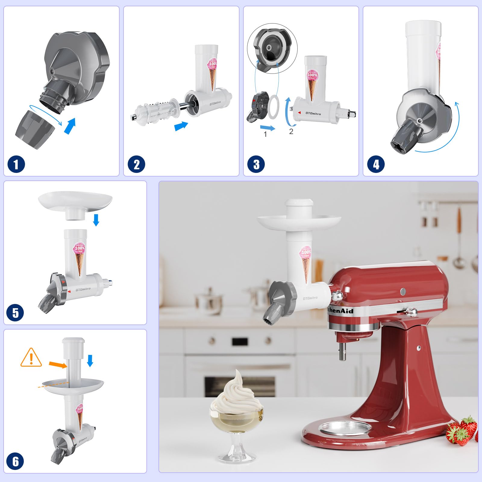 KitchenAid Stand Mixer Frozen Fruit Soft Serve Maker - Dairy-Free Sorbet & Ice Cream Attachment | Dishwasher-Safe Dessert Maker for Homemade Fruit Treats | Perfect for Vegan Desserts, Kids Snacks & Summer Parties by OTOmitra