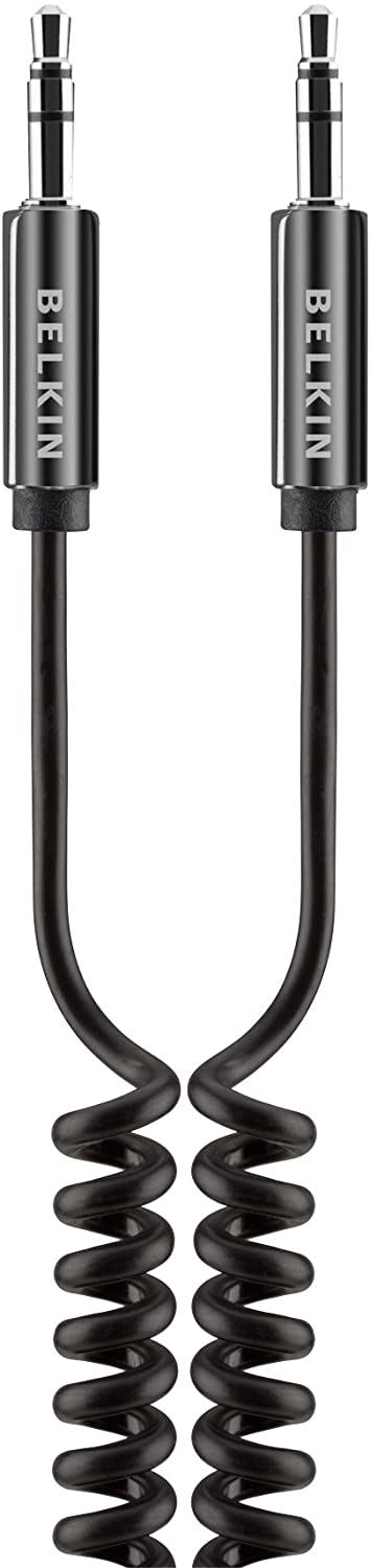 Belkin 1.8M 3.5mm Coiled Audio Cable - High-Quality Aux Cord for Headphones, Speakers & Car Stereo - Durable Black AV10096bt1.8M - Perfect for Home, Office & Travel Use