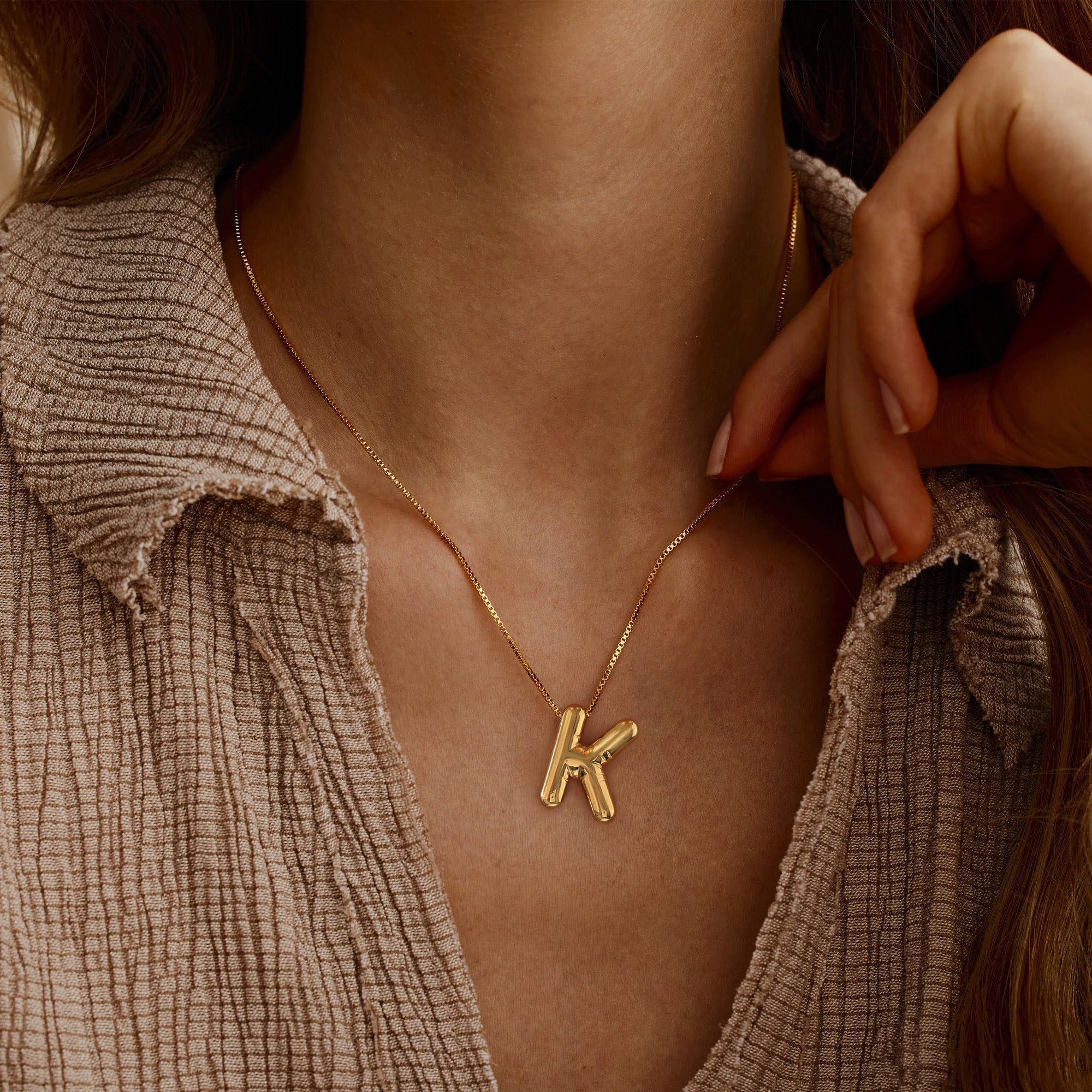 BAYLAY 18K Gold Filled Balloon Bubble Letter Necklace for Women - Personalized Initial Necklace, Dainty Gold Pendant, Gift for Her | Birthday, Anniversary, Valentine's Day Jewelry Present