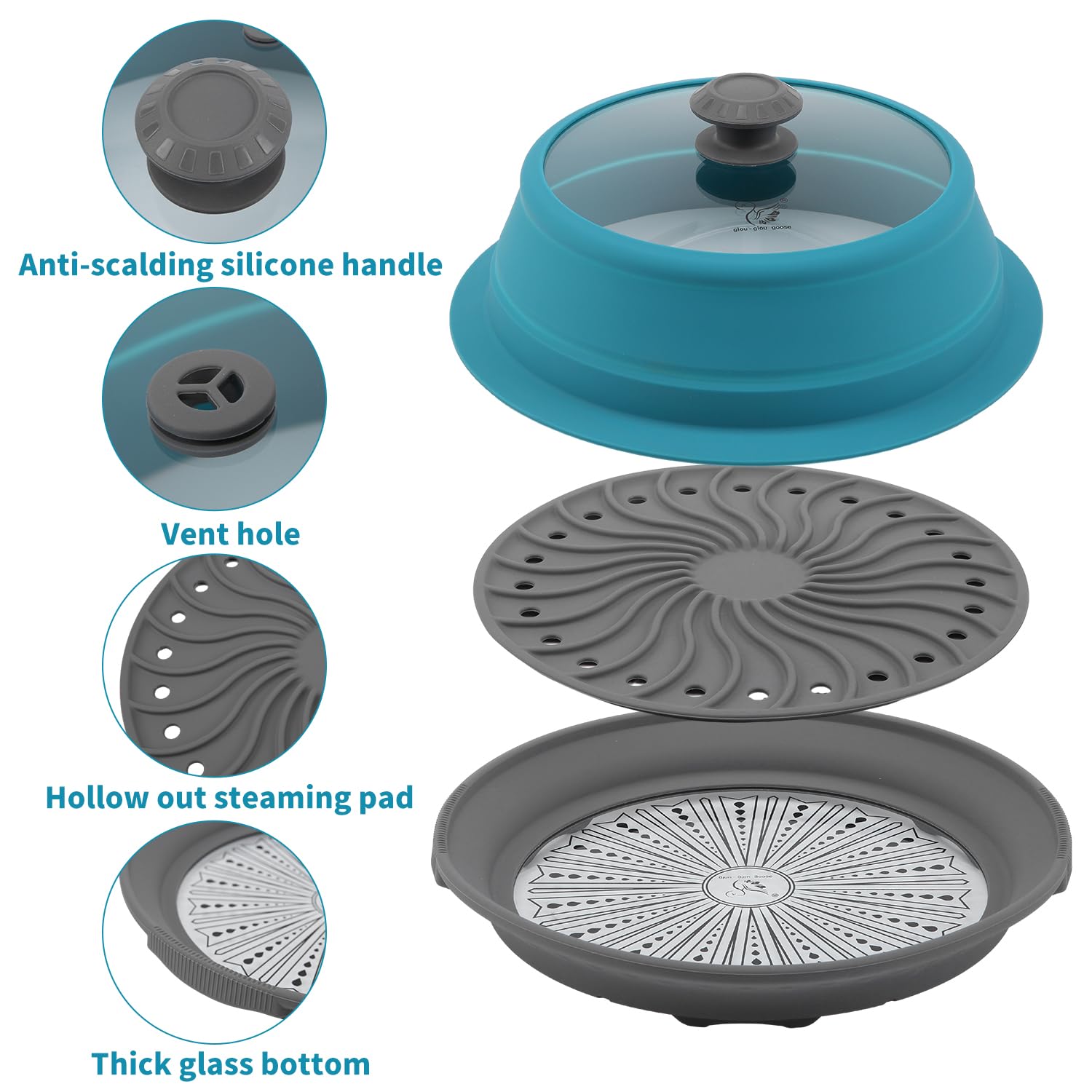 Collapsible Silicone Microwave Splatter Cover with Vented Lid & Glass Dish - 10.5 Inch BPA-Free Cookware Set for Cooking, Steaming & Bacon Making | Dishwasher Safe | Perfect for Meal Prep, Reheating & Microwave Cooking