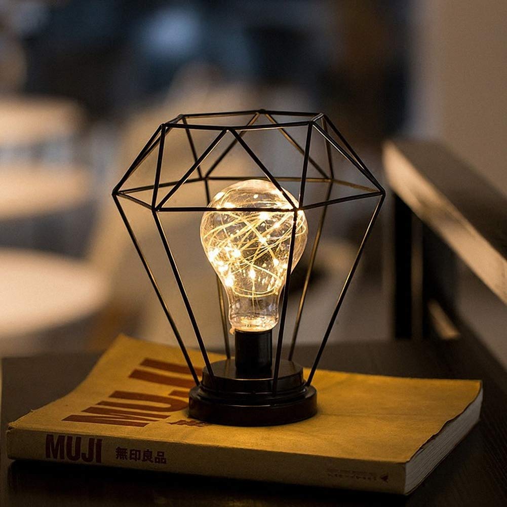 Modern Black Metal Wire Table Lamp - Retro Nightstand Light for Bedroom & Living Room