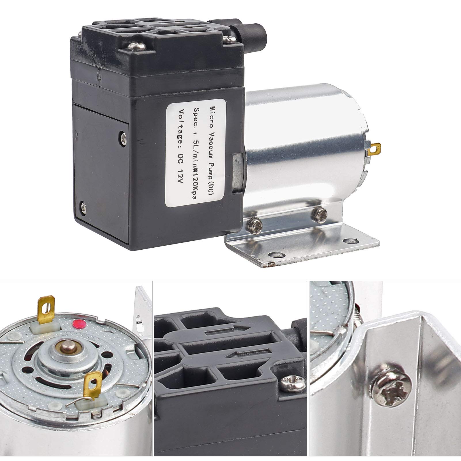 Walfront 12V Mini Vacuum Pump - 120kPa Diaphragm Air Compressor, 5L/min Flow Rate with Holder | Perfect for Gas Analysis, Laboratory Sampling & Medical Device Applications