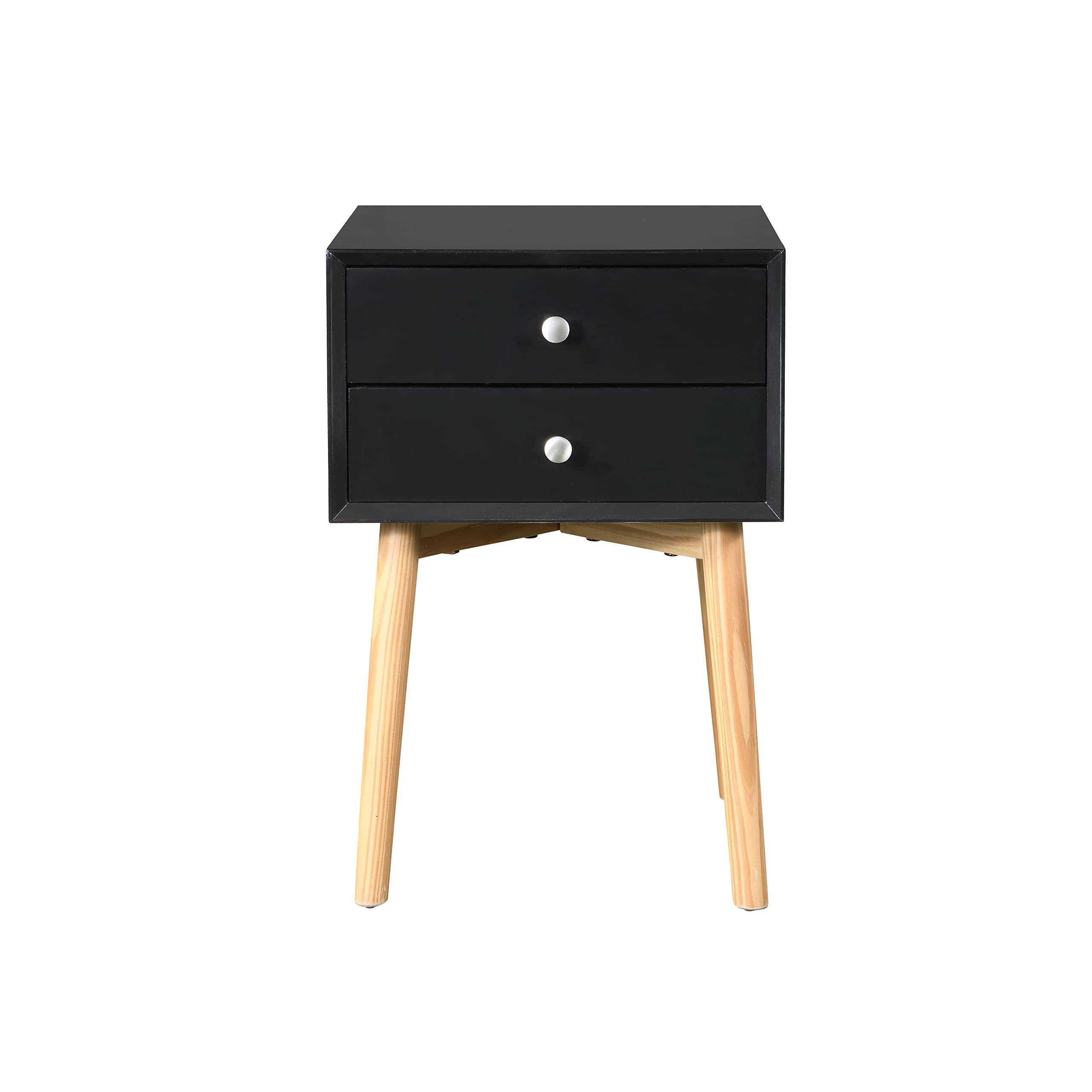 2PCS Mid-Century Modern Side Table with 2 Drawers & Rubber Wood Legs - Black Storage Cabinet for Bedroom, Living Room | Nightstand, Coffee Table, Entryway Furniture