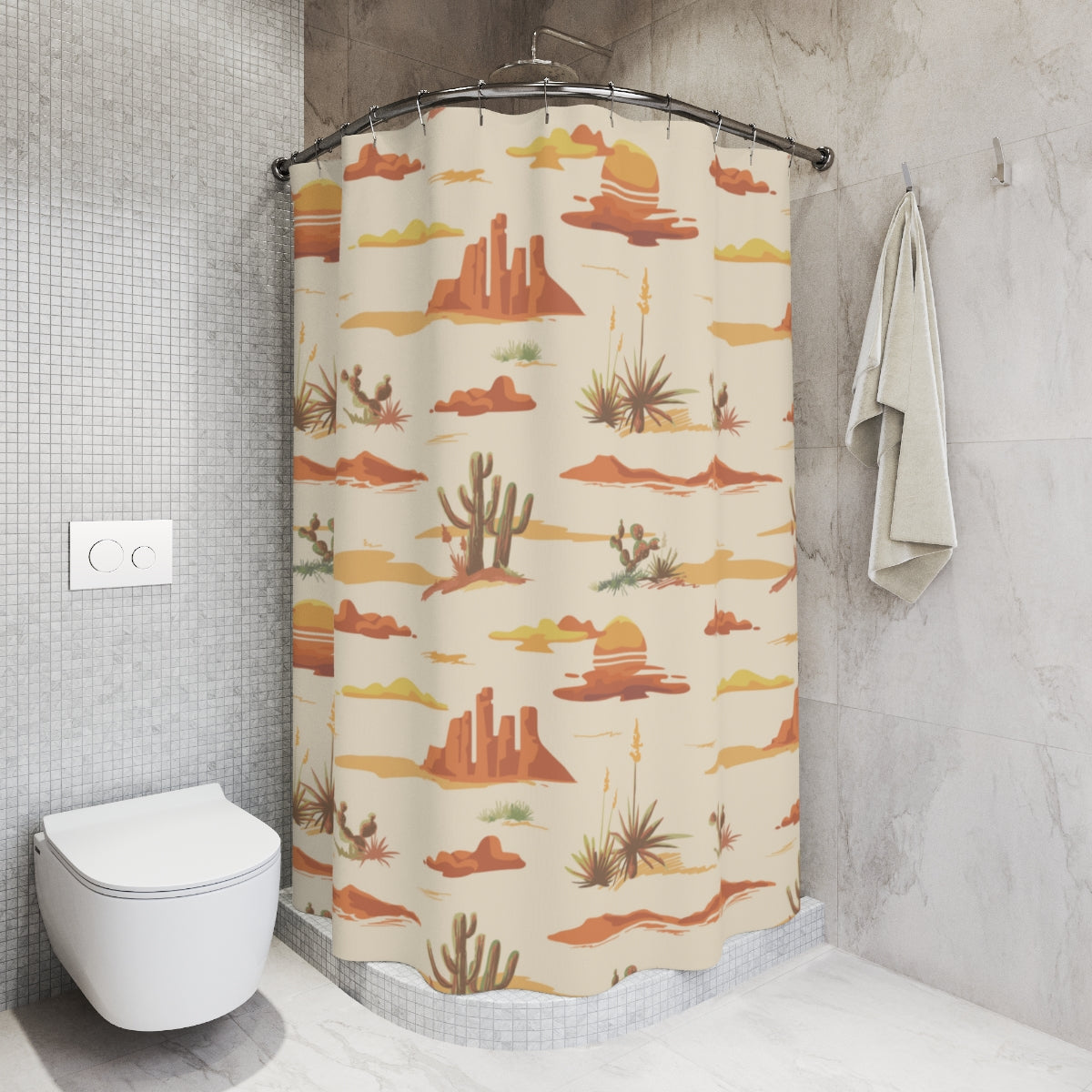 Desert Themed Shower Curtain 71x74 Inches - Wrinkle-Resistant Polyester Bathroom Decor for Boho, Western or Nature-Inspired Home Styling