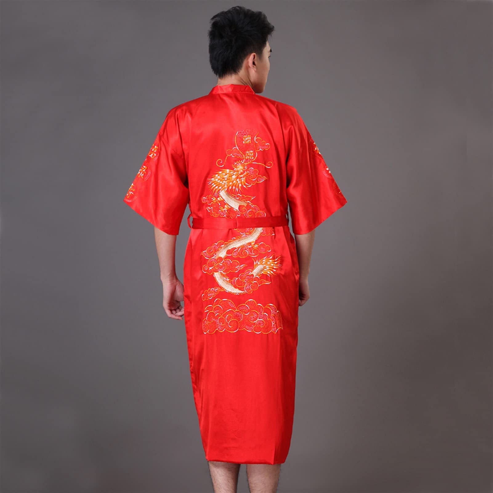 Premium Silk Kimono Bathrobe for Men - XX-Large Royal Blue Dragon Design Traditional Japanese Robe | Loose Comfortable Sleepwear & Nightwear for Spa, Lounging & Home Relaxation