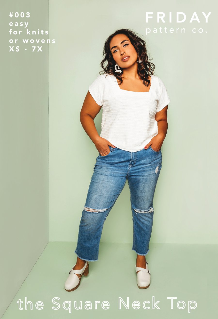 Friday Pattern Company Women's Square Neck T-Shirt - Casual Short Sleeve Blouse for Summer, Work & Everyday Wear