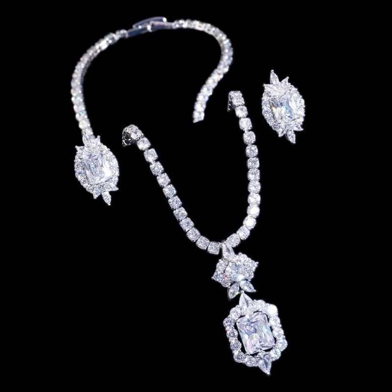 Elegant Crystal Necklace & Earring Set for Women - 925 Sterling Silver Bridal Jewelry Gift for Wedding, Anniversary & Special Occasions