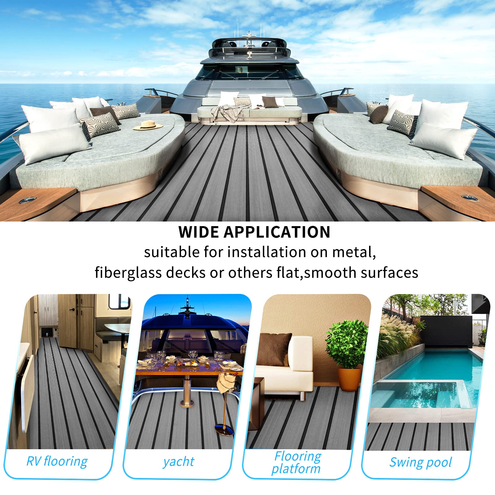 Premium EVA Foam Faux Teak Marine Mat - Self-Adhesive Non-Slip Boat Flooring for Motorboats, Yachts, RVs & Kayaks | Waterproof Decking Sheet for Surfboard Storage & Marine Applications