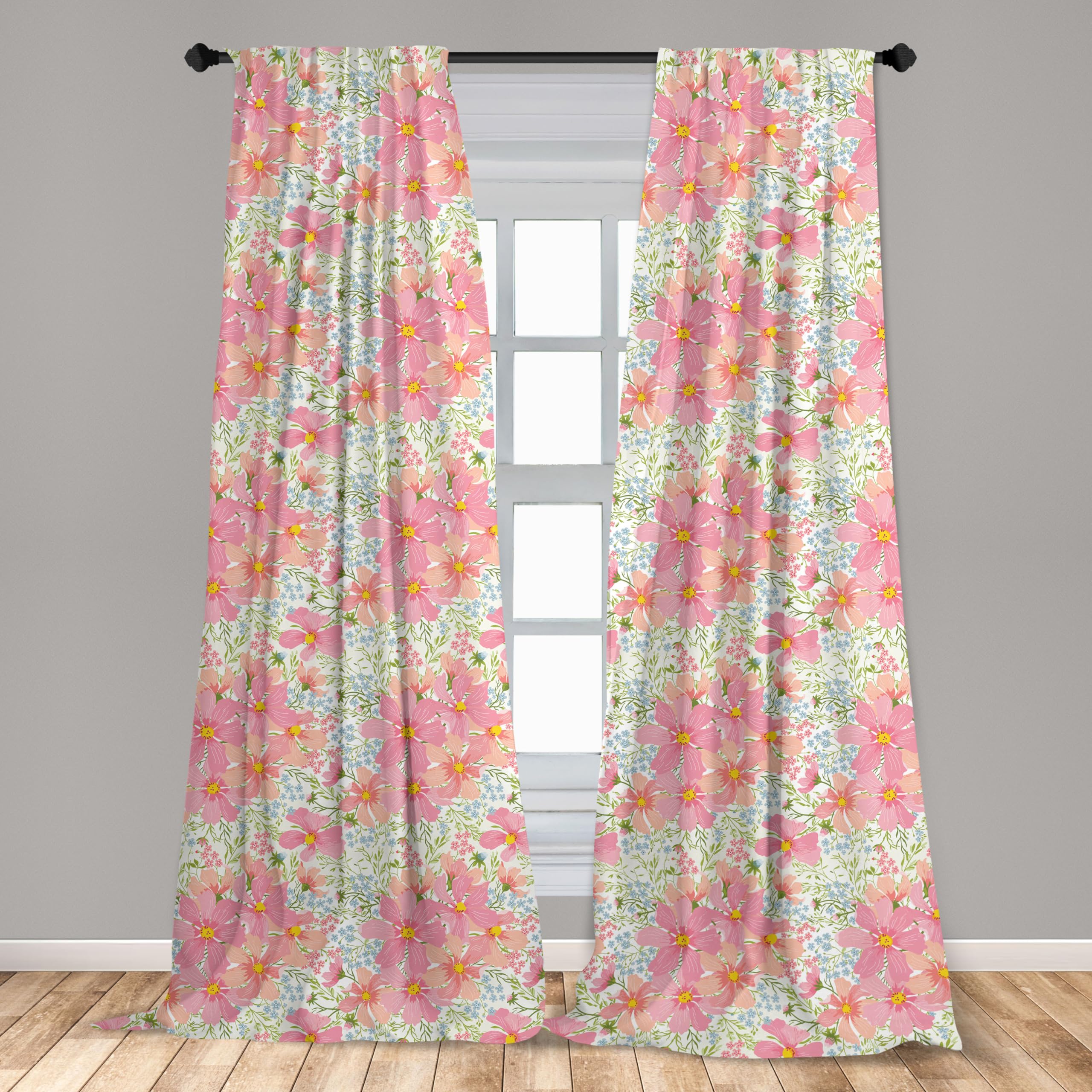 Ambesonne Floral Curtains - 2 Panel Set of 28