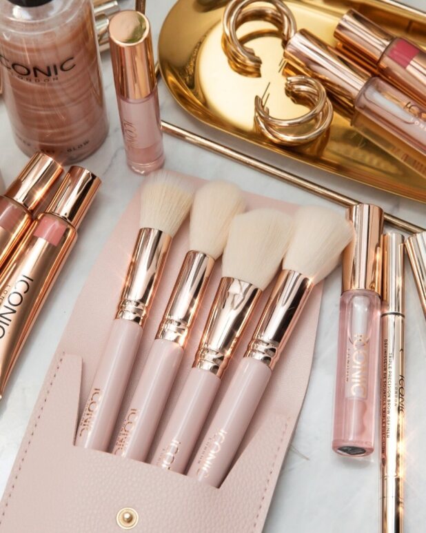 Premium Handbag Glam Face Brush Set - 5-Piece Travel Makeup Brush Kit for On-The-Go Beauty | Perfect for Touch-Ups, Travel & Everyday Makeup Application