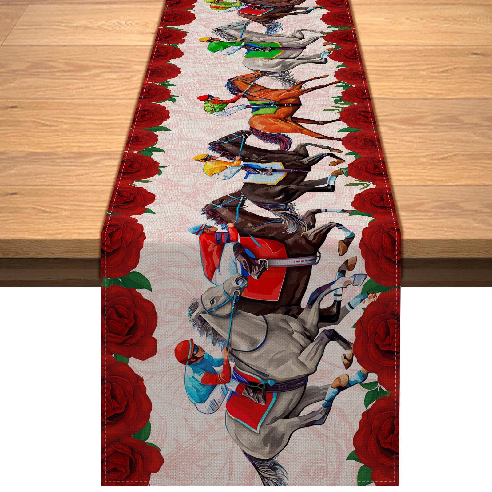 Kentucky Derby Churchill Downs Horse Racing Rustic Linen Table Runner for Home Party, Dining Room, and Kitchen Decoration