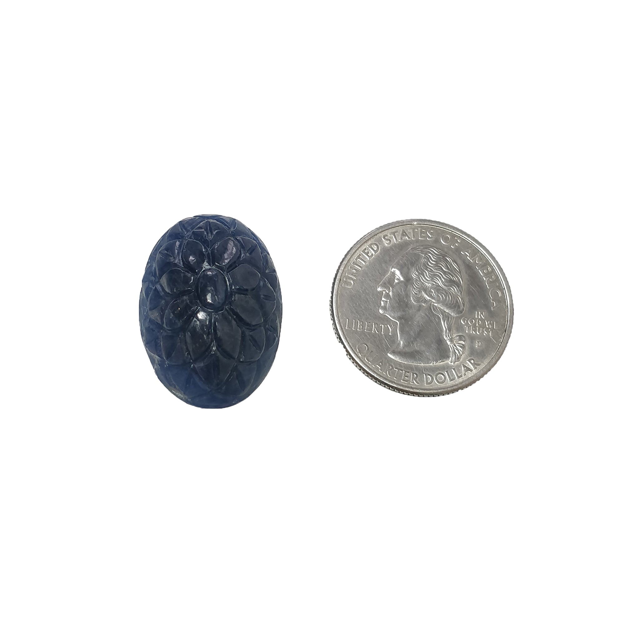 Natural Blue Sapphire Gemstone Carving - 49.20cts Untreated Oval Hand-Carved Sapphire (26x18mm) for Jewelry Making, Engagement Rings & Luxury Gifts